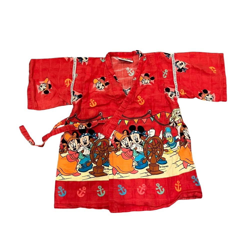 Disney Kids Red Mickey Mouse Pajama Robe Kimono VTG Pirates